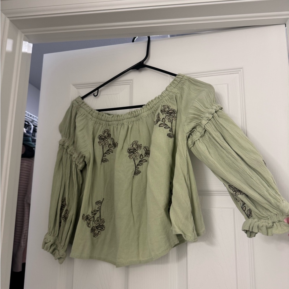 Floral Embroidered Green Women's Top